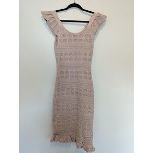 Y2K Freshman 1996 XS ruffle accent, knit dress, Light Academia